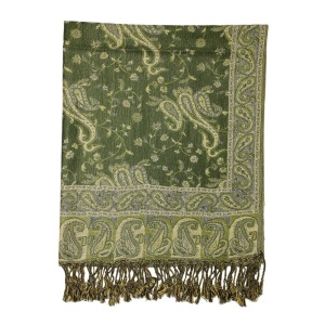 frontside of dark olive reversible paisley pashmina scarf