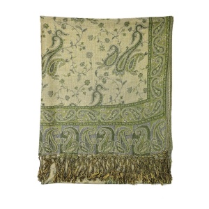 backside of dark olive reversible paisley pashmina scarf