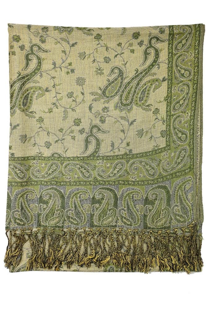 backside of dark olive reversible paisley pashmina scarf