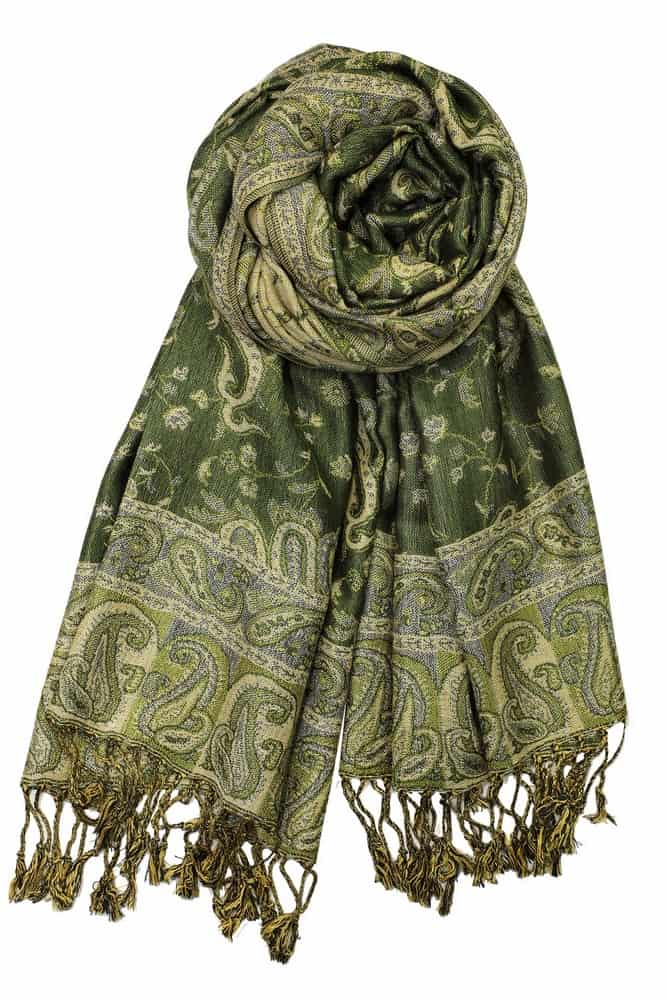 large dark olive reversible paisley pashmina shawl wrap scarf - 28" width x 80” length with fringes