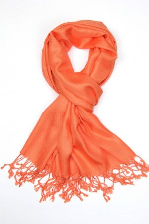 large lightweight solid color orange pashmina shawl wrap scarf - 28" width x 78" length with fringes