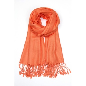 large lightweight solid color orange pashmina shawl wrap scarf - 28" width x 78" length with fringes