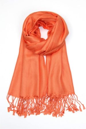 large lightweight solid color orange pashmina shawl wrap scarf - 28" width x 78" length with fringes