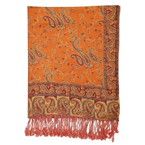 frontside of orange paisley pashmina scarf