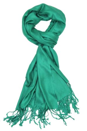 large lightweight solid color pine green pashmina shawl wrap scarf - 28" width x 78" length with fringes