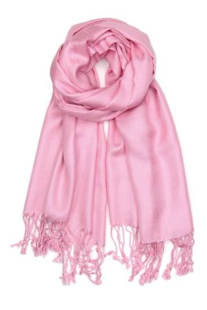 large lightweight solid color pink pashmina shawl wrap scarf - 28" width x 78" length with fringes