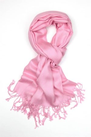 large lightweight solid color pink pashmina shawl wrap scarf - 28" width x 78" length with fringes