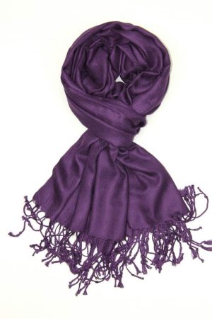 large lightweight solid color plum purple pashmina shawl wrap scarf - 28" width x 78" length with fringes