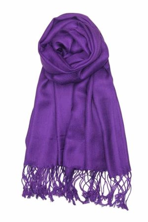 large lightweight solid color purple pashmina shawl wrap scarf - 28" width x 78" length with fringes