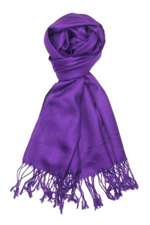 large lightweight solid color purple pashmina shawl wrap scarf - 28" width x 78" length with fringes