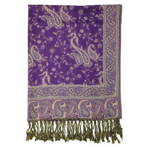 frontside of purple reversible paisley pashmina scarf