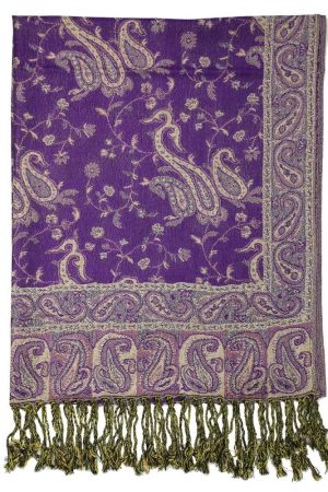 frontside of purple reversible paisley pashmina scarf