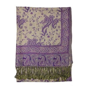 backside of purple reversible paisley pashmina scarf