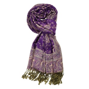 large purple reversible paisley pashmina shawl wrap scarf with fringes