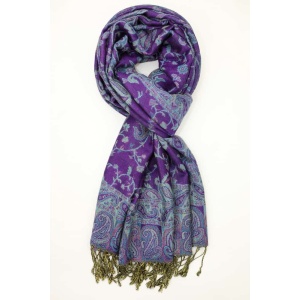 large purple turquoise reversible paisley pashmina shawl wrap scarf with fringes