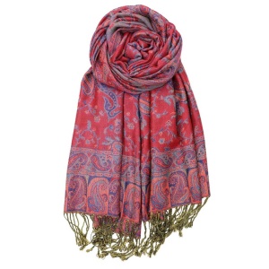 large red blue reversible paisley pashmina shawl wrap scarf with fringes