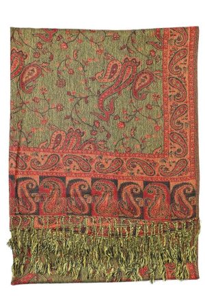 large red reversible paisley pashmina shawl wrap scarf - 28" width x 80” length with fringes
