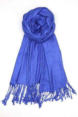large lightweight solid color royal blue pashmina shawl wrap scarf - 28" width x 78" length with fringes