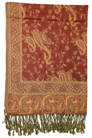 frontside of rust paisley pashmina scarf