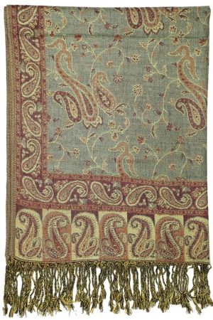 frontside of sage green reversible paisley pashmina scarf