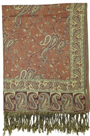 backside of sage green reversible paisley pashmina scarf