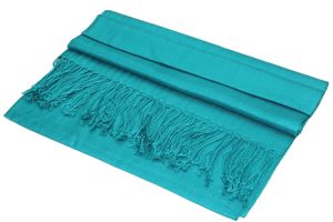 large lightweight solid color sea green pashmina shawl wrap scarf - 28" width x 78" length with fringes