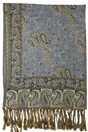 frontside of steel blue reversible paisley pashmina scarf