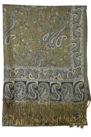 backside of steel blue reversible paisley pashmina scarf