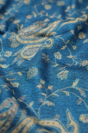 large teal reversible paisley pashmina shawl wrap scarf with fringes