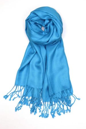 large lightweight solid color turquoise pashmina shawl wrap scarf - 28" width x 78" length with fringes