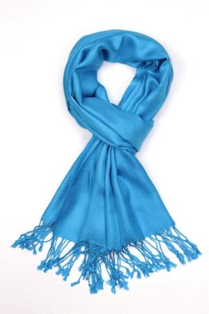 large lightweight solid color turquoise pashmina shawl wrap scarf - 28" width x 78" length with fringes