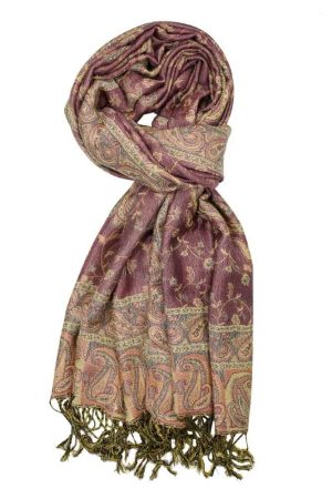 large violet reversible paisley pashmina shawl wrap scarf with fringes