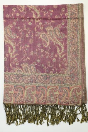 frontside of violet reversible paisley pashmina scarf