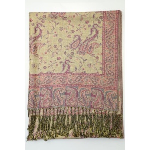 backside of violet reversible paisley pashmina scarf