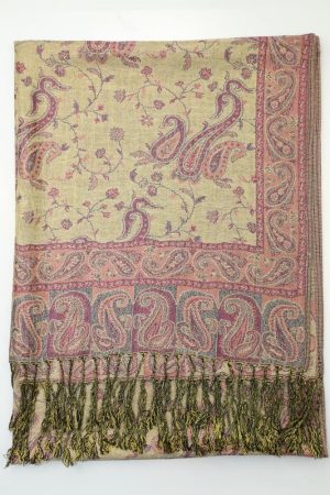 backside of violet reversible paisley pashmina scarf