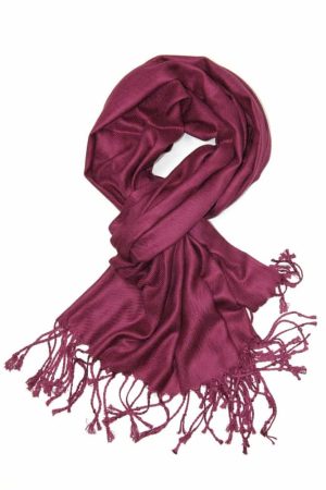 large lightweight solid color wine pashmina shawl wrap scarf - 28" width x 78" length with fringes
