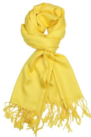 large lightweight solid color yellow pashmina shawl wrap scarf - 28" width x 78" length with fringes