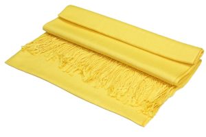large lightweight solid color yellow pashmina shawl wrap scarf - 28" width x 78" length with fringes