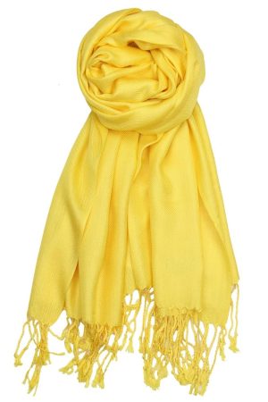 large lightweight solid color yellow pashmina shawl wrap scarf - 28" width x 78" length with fringes