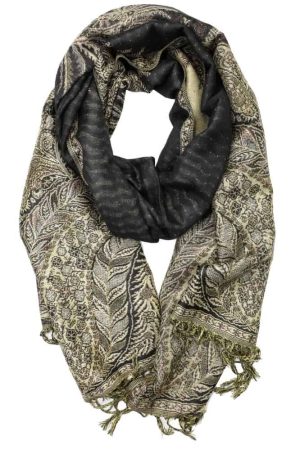 large black big paisley pashmina shawl wrap scarf with fringes