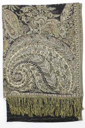 large black big paisley pashmina shawl wrap scarf with fringes