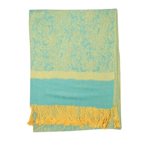 large blue yellow jacquard paisley pashmina shawl wrap scarf with fringes