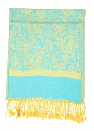 blue yellow jacquard paisley pashmina scarf