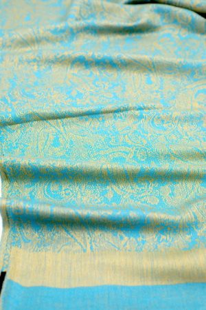 blue yellow jacquard paisley pashmina scarf