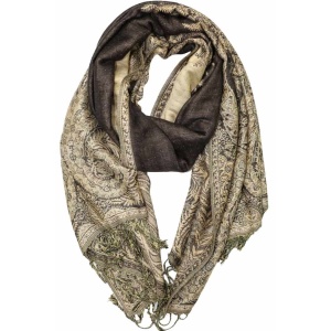 large dark brown big paisley pashmina shawl wrap scarf with fringes