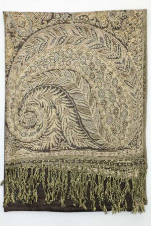 large dark brown big paisley pashmina shawl wrap scarf with fringes