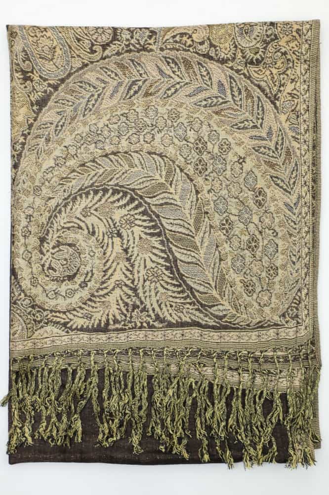 large dark brown big paisley pashmina shawl wrap scarf with fringes