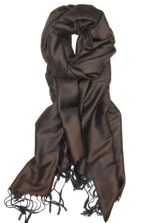 large dark coffee jacquard paisley pashmina shawl wrap scarf with fringes
