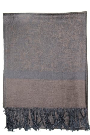 large dark coffee jacquard paisley pashmina shawl wrap scarf with fringes