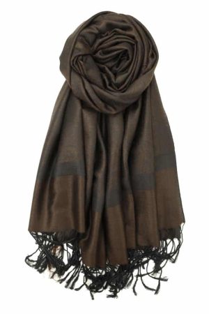 large dark coffee jacquard paisley pashmina shawl wrap scarf with fringes